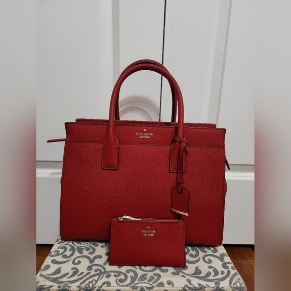 Kate Spade Cameron Street Candace Large Satchel and Mini Wallet in CHERRY RED - Picture 4 of 10